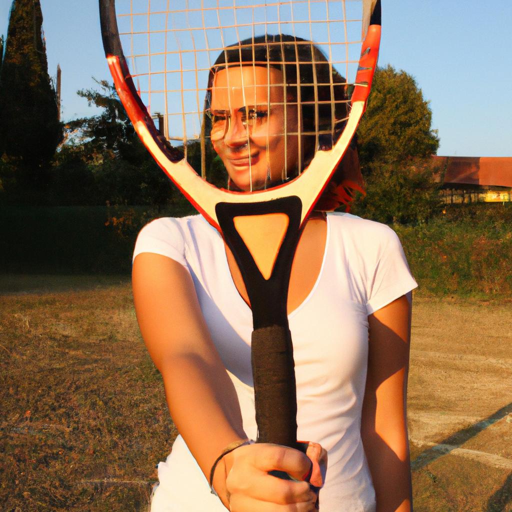 Person holding tennis racket, smiling