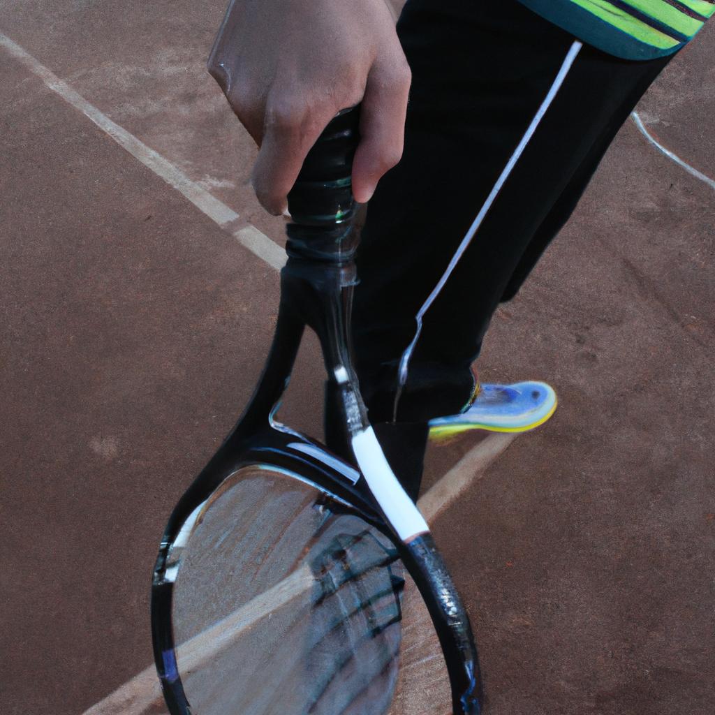 Person holding tennis racket, practicing