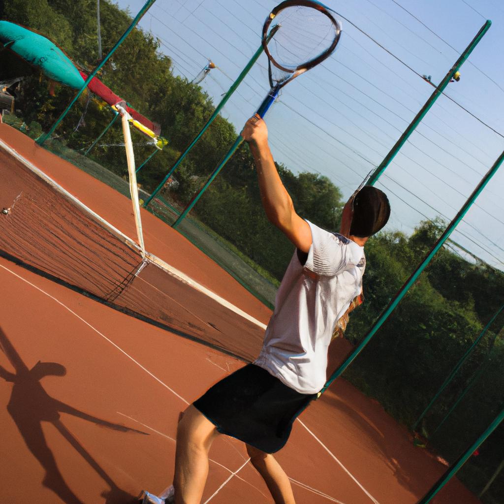 Person playing tennis on court