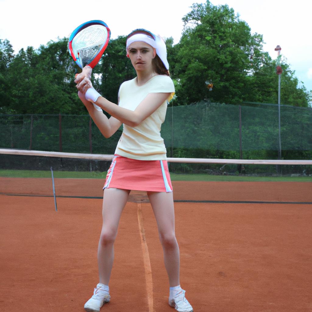 Woman wearing headband playing tennis