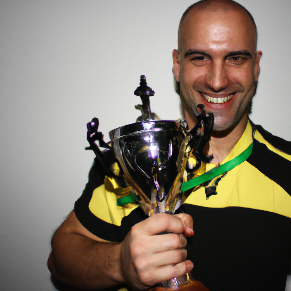 Person holding trophy and smiling