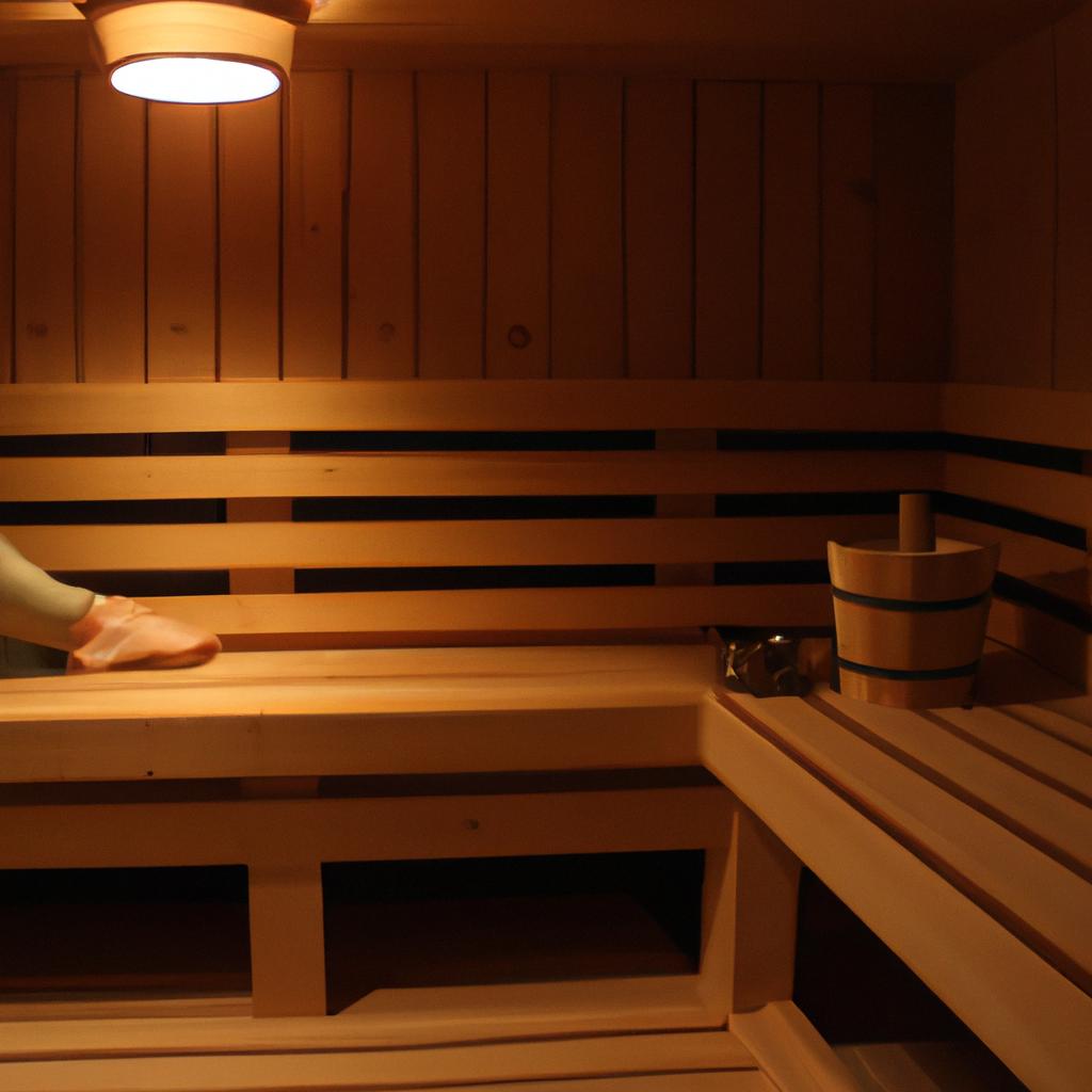 Person relaxing in sauna room